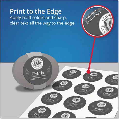 Avery Round Print-To-The Edge Labels, 2" Dia, Glossy Clear, 120/pk with Sure Feed and Easy Peel