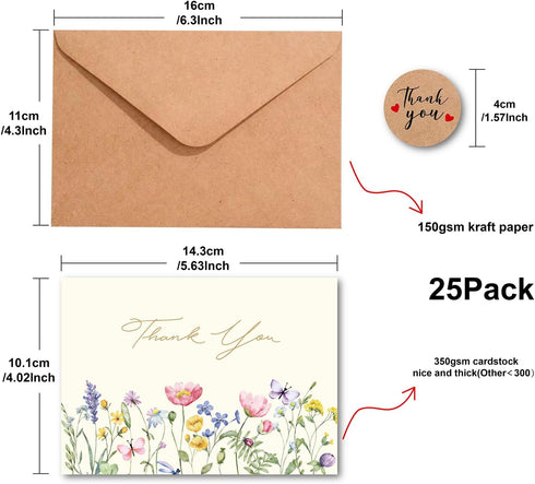 DuiaRiu 25 Pack 350GSM 25pc) | Thank You Cards | Thank You Cards & Notes with Envelopes | Pefect for Baby Shower