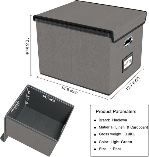 Huolewa Upgraded Portable File Organizer Box with Lid, Stylish Filing Box for Hanging File Folders, Office Storage