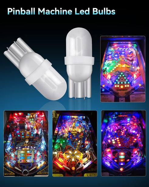 Keiurot T10 555 Bulb, 194 DC AC 6V 6.3V for Pinball, Warm White Nonpolarity, Pack of 10