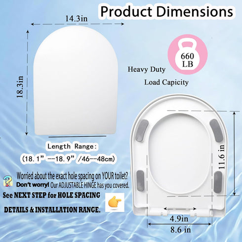 MinSha white(M18) Minsa soft sealed toilet seat, compatible with D/U-shaped extended bucket, quick release, easy