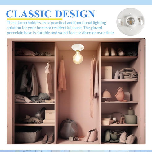 Saysurey 6 E26 Bulb 660w 250v Pcs Medium Base Ceiling Lamp Holder Keyless Light Sockets White Socket Incandescent