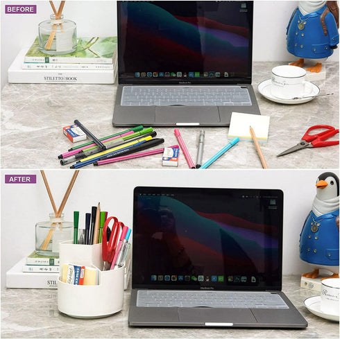Desk Pencil Pen Holder, 3 Slots 360-Degree Rotating Organizer for Home, Office, School, Kids, White