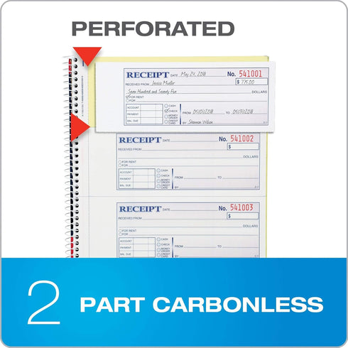 Adams 2-Part 7-5/8" 11", 200 Sets 4 (SC1182), Money and Rent Receipt Book, Carbonless, x Spiral Bound, per Book
