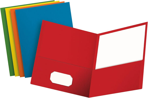 Oxford 2 Pocket Folders - Textured Paper, Assorted Colors (Light Blue, Red, Yellow, Orange, Green), Letter Size, 50 Per