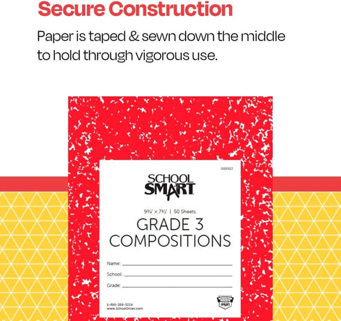 School Smart Skip-A-Line Composition Books, Grade 3, 50 Sheets, Red