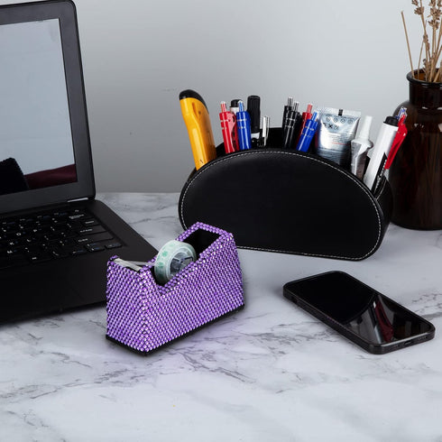 Bling Crystal Luxury Handmade Diamond Desktop Tape Dispenser - Fashion Girls Women Office (Purple)