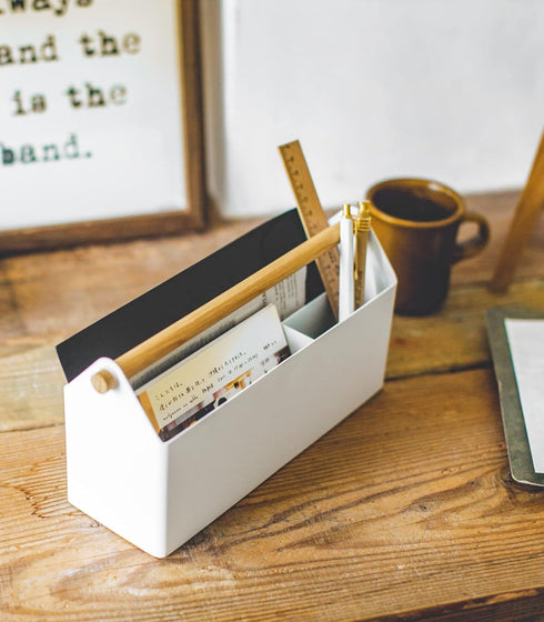 YAMAZAKI Home Desk Organizer, White Storage Solution for Office Supplies
