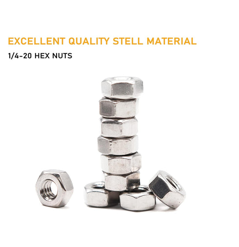 binifiMux 50pcs SAE 1/4"-20 304 Stainless Steel Hex Nuts, Lock Nuts, Plain Finish, 18-8/A2-70