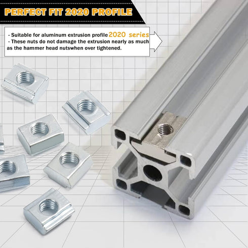 KOOTANS 100pcs 2020 Series Sliding T Nuts, Metric M3 Thread Slide in Hammer Head T-Nut for 6mm T-Slot
