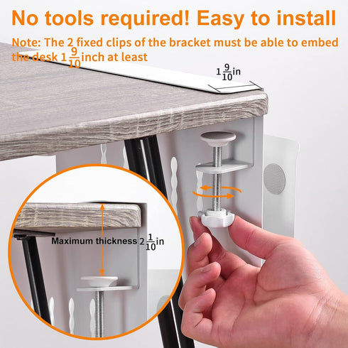 LUKETURE Desk Side Storage, Under Desk Steel Hanging Organizer, Laptop Holder with Pen Holder, No Drill Storage for