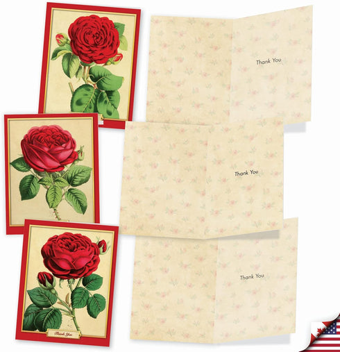 The Best Card Company 10 Assorted Thank You Notes Boxed Set, 4 x 5.12 Inch with Envelopes, Retro Roses