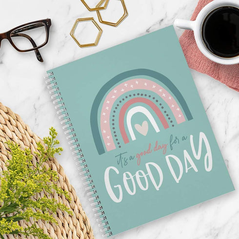 Softcover A Good Day Motivational Spiral Notebook, 8.5" x 11", 120 Wide Ruled Pages, Durable Gloss Laminated Cover,