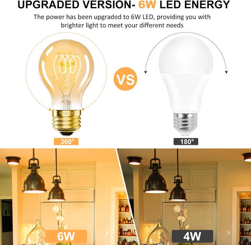 A19 E26 Bulbs 6W 60 6 Pack Dimmable E26 Bulbs 2200K, A19 Bulb 400LM Vintage Edison LED Equivalent Watt, LED Edison