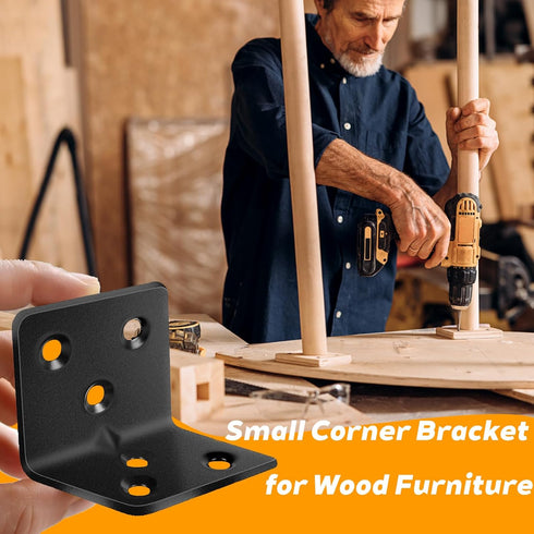 Evadow 80Pcs 1.2x 1.2 1.5 90 Stainless Steel Black Angle Brackets, x Corner Braces for Wood Furniture, Degree L