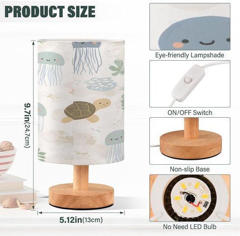ALAZA Doodle Jellyfish Turtle Bedside Table Lamp with USB Port for Bedroom Nightstand Lamps Night Light Linen Fabric