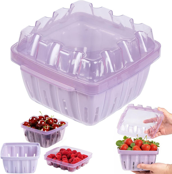 Berry Basket, 3-in-1 Berry Keeper Box, 1 Quart Vented Plastic Berry Containers