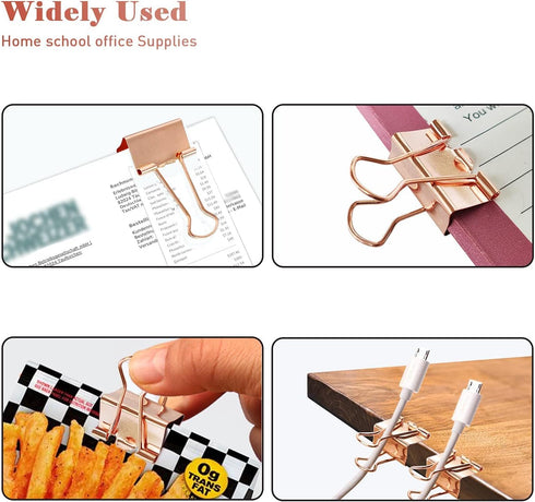 Mini Binder Clips, 120 Pack, 5/8 Inch, Standard 15mm, Rose Gold, Binder Paper Clips with Mini Storage Boxes