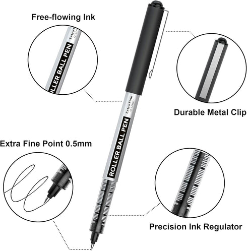 Shuttle Art RollerBall Pens, 25 Pack(21 black 2 blue 2 red) Fine Point Roller Ball Pens, 0.5mm Liquid Ink Pens for Writing Journaling Taking Notes School Office by Shuttle Art