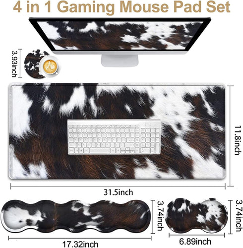 Gaming Mouse Pad XXL Large Desk, Cute Black Cowhide Extended Mousepad with Memory Foam Wrist Rest