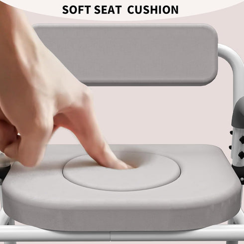 SeatYuPro Commode Adjustable Medical Bedside Chair with Padded Backrest, Drop Arm Support, Height Adjustable White
