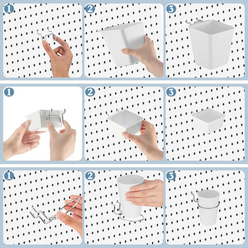 Jinei 12 Pcs Pegboard Bins - Pegboard Cups with Hooks and Loops Peg Assortment Organizer Accessories Various Tool