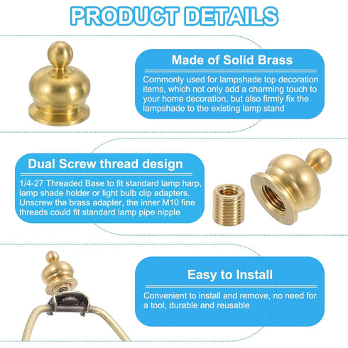 PATIKIL 18 22mm 3 Set x Lamp Finials Caps Knob, Solid Brass Lamp Shade Top Decoration Screw Cap Nuts with Brass