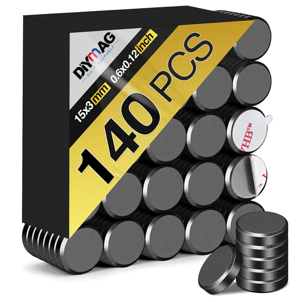 DIYMAG 140Pcs Small Ceramic Magnets, Round Disc Magnets with Adhesive Backing for Crafts, Science Projects, and School