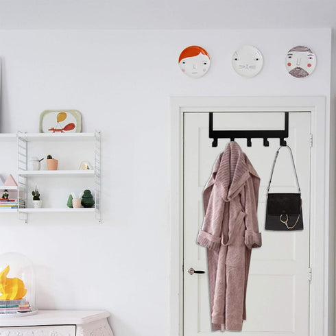 Over Door Hook Hanger - Heavy-Duty Bathroom Towel Rack with 5 Hooks for Bathroom, Bedroom, Kitchen