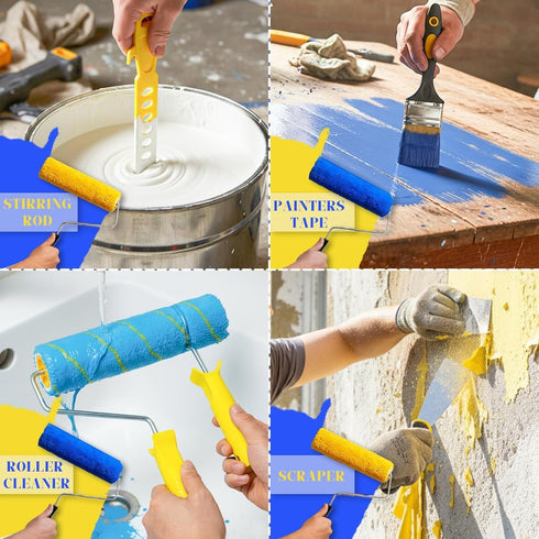 Krbnk 18-Piece 3.3ft 4" 9" Paint Roller Kit with Reinforcing Extension Pole, & Roller Covers, Paint Tray & Brushes