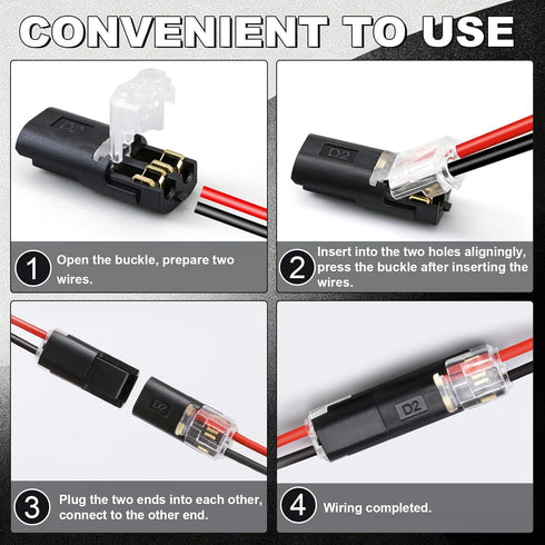 eatingre 20Pcs 2 Double Wire Plug in Connector, LED Light Strip Low Voltage Connectors Pin with Locking Buckle - Quick