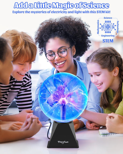 8 Inch Theefun Blue Plasma Ball: Huge Plasma Globe Birthday Gifts Touch & Sound Sensitive Plasma Ball Lamp Electric