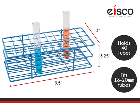 EISCO Wire Test Tube Rack - Holds 40 Tubes with 18-20mm Diameter, Epoxy-Coated Steel