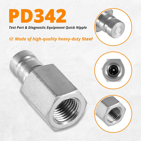 PD342 Quick Nipple Test Port and Diagnostic Equipment for PD Series Couplers, 1/8" Body Size, 1/4"-18 NPTF Thread