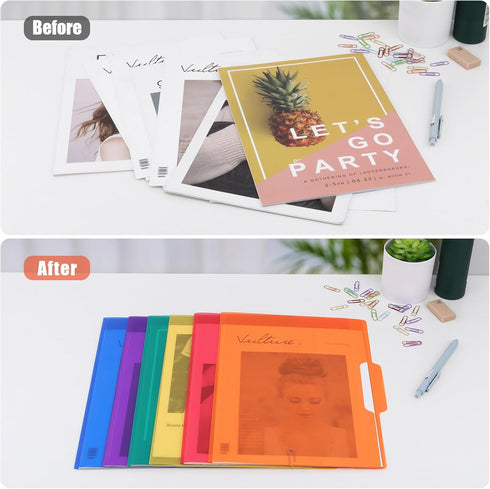 Uquelic Manilla Folders, 8.5 x 11/A4 Size, 6 Plastic Manilla Folders, Color File Folders Page Protector, 1/3-Cut Tabs