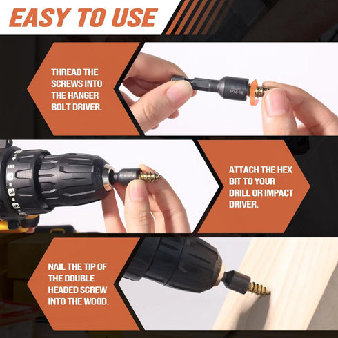 3 PCS Hanger Bolt Driver 1/4"-20, 3/8"-16, 5/16"-18, Hanger Bolt Install Tool with 1/4 Hex Shank for Woodworking