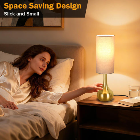 3-Way Dimmable, (Bulb Touch Gold Table Lamp for Nightstand, Space Saving & No Assembly Required, Upgraded Small Bedside