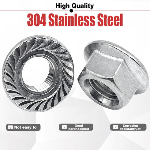 QINGSHENG M14-1.5mm 304 Tooth(4pcs) Thread Pitch Stainless Steel Flange Nut Hex Lock Nuts,Fine