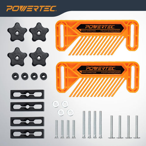 2PK (71553) POWERTEC Featherboards for Router Table Fence, Bandsaw, Tandem Feather Boards Fit T-Track & Miter Slot
