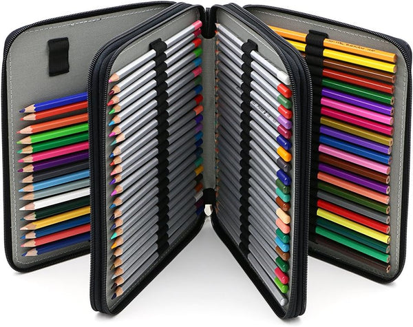 BTSKY Deluxe PU Leather Pencil Case, 120 Slot Holder with Handle Strap