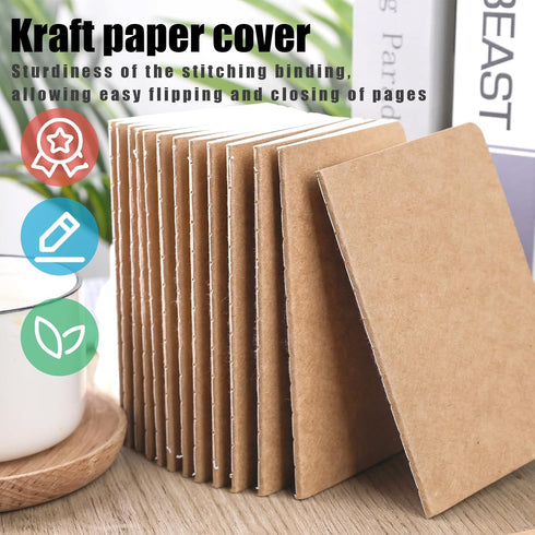Koogel 24PCS Kraft Notebooks, 3.5x5in Mini Pocket Journal Notepads, Blank Paper Sketchbooks for School Office Home
