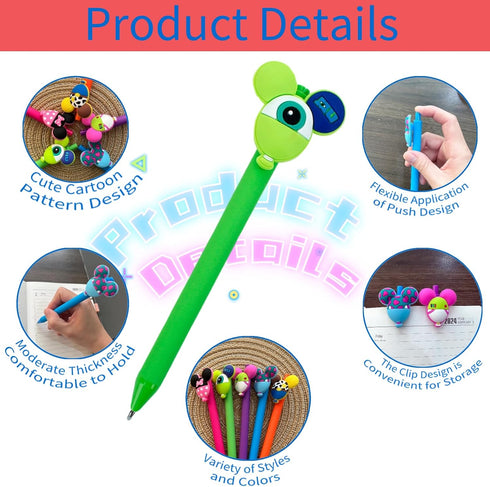 HL Hope&Luck 5PC Cute Mouse Head Character Ears Pens, Multi Color Cartoon Retractable Ballpoint Pens