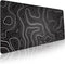 Minimalist Topographic Map Mouse Pad, Extended Large Black & White Non-Slip XXL Gaming Desk Mat with Stitch Edge