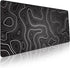 Minimalist Topographic Map Mouse Pad, Extended Large Black & White Non-Slip XXL Gaming Desk Mat with Stitch Edge