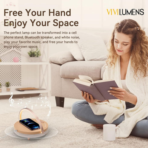 6 1 Setting Dimmable Vivilumens Birthday Gifts for Women in Bedside Lamps with Wireless Charger Bluetooth Speaker White