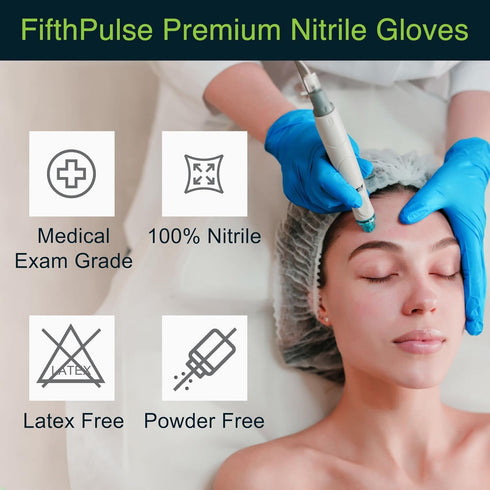 100 Count FifthPulse Blue Nitrile Medical Gloves Large, - Surgical Grade Latex Free Disposable Gloves