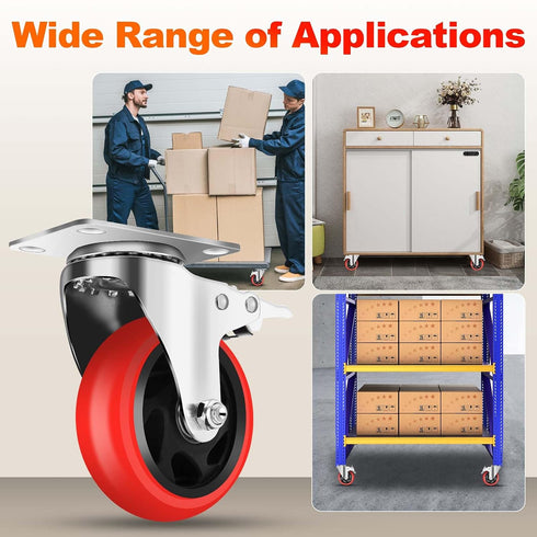 HXSMUYC 4 Inch 2200 lb 360 Set 4 Industrial Caster Wheels with Brake - Heavy Duty Capacity, Swivel, of for Carts