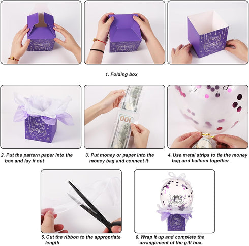 lasuroa Set Pull Money Balloon Box for Cash Gift, Funny Happy Birthday Balloon Surprise with Balloons Ribbon Balloon