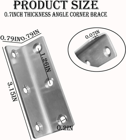 Evadow 20Pcs 3.14" Stainless Steel Corner Braces Heavy Duty Inside Corner Brackets, Right Angle Support Shelf Bracket