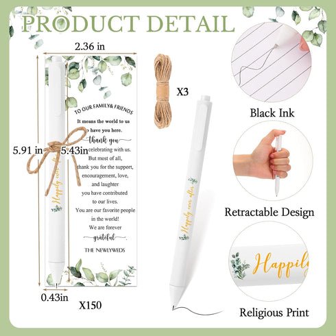 Tenceur 150 Sets Bridal Shower Pens, Thank You Cards with Twine, Retractable Ballpoint Pen Wedding Favors, Black Ink